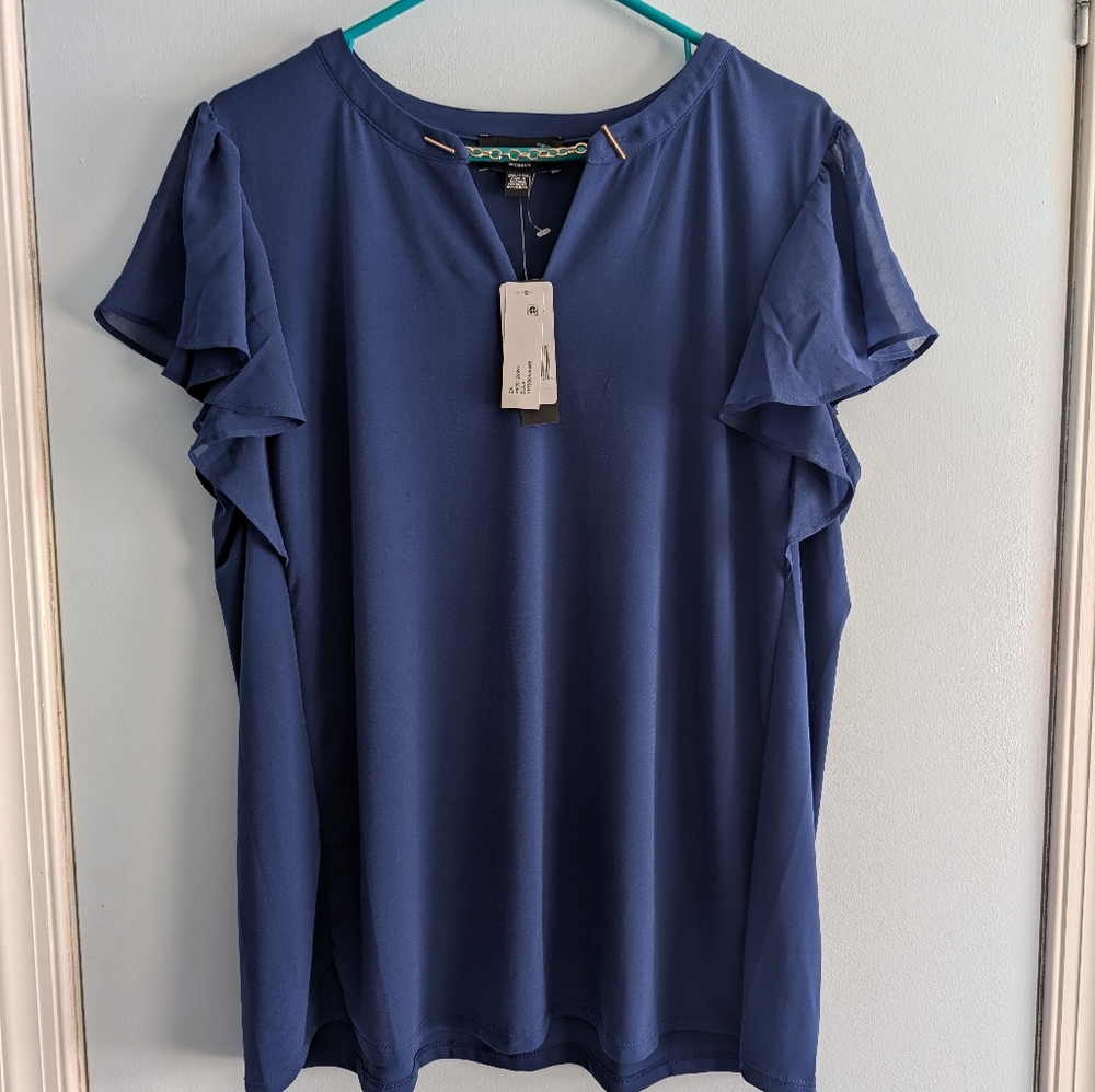 Premise NWT Blue Ruffle Sleeve Blouse